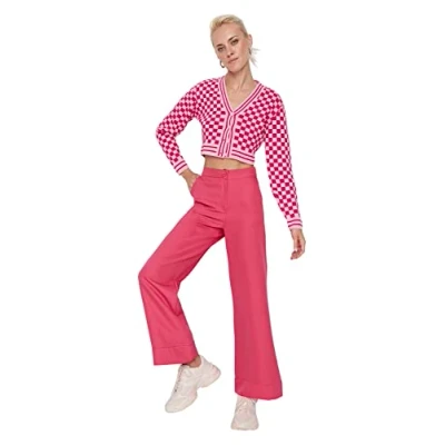 Image of Trendyol Women Normal Waist Wide Leg Trousers Pink