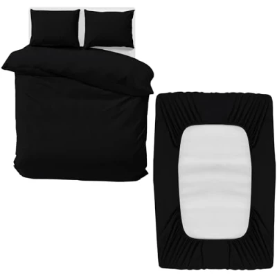 Image of MOONLIGHT20015 4 Piece King Bedding Set Duvet Cover, Fitted Sheet with Pillow cases Soft Brushed Microfiber Black