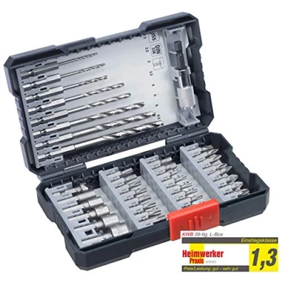 Image of kwb 39 piece Drill Bit Box with Hex Shank, 8 x HSS Metal Bits and PH, PZ, TX Set Including Countersink, Holder, Socket