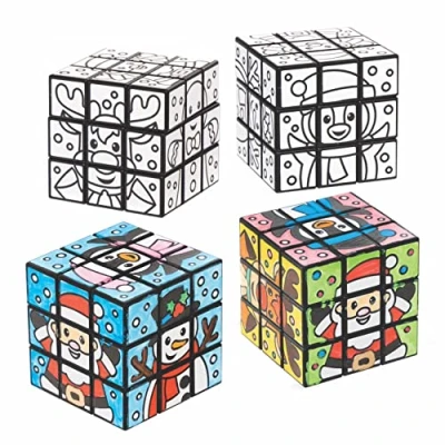 Image of Baker Ross FC171 Christmas Colour in Puzzle Cubes Pack of 4, Assorted