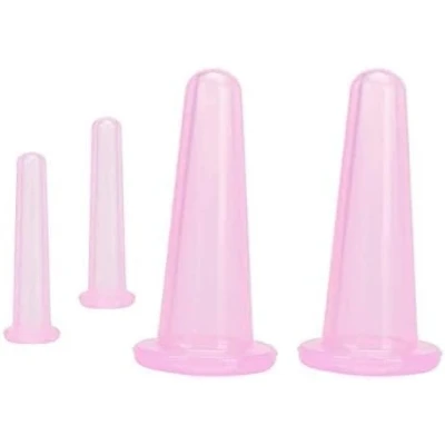Image of 4 Pieces Pink Facial Cupping Therapy Set Anti Cellulite Silicone Vacuum Cups for Face and Eye Massage (2 Small + 2 Large)，Massage Tools，Health Care