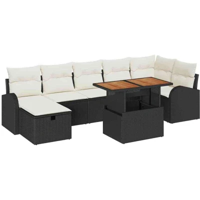Image of vidaXL 8 Piece Garden Sofa Set with Cushions Black Poly Rattan