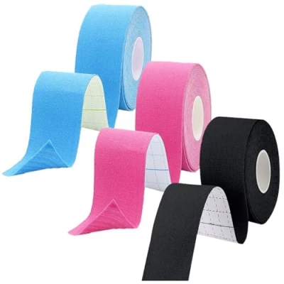 Image of ANAMPION Kinesiology Tape, Waterproof Sports Tape for Athletes Physio Elastic Pain Relief Adhesive Muscles Shin Splints Ankle Knee Shoulder (Black+Blue+Pink, 2.5 CM 3 Rolls)