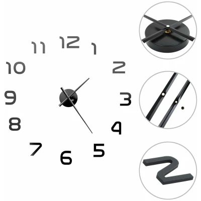 Image of vidaXL 3D Wall Clock Modern Design 100 cm XXL Black