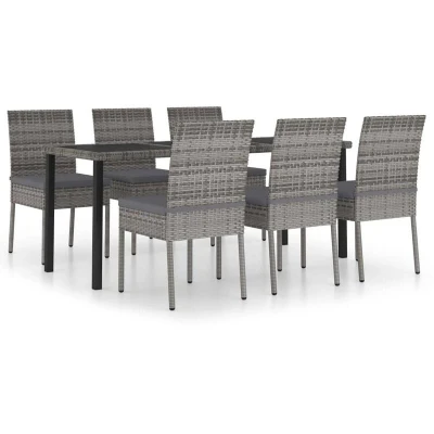 Image of 7 Piece Outdoor Dining Set with Cushions Poly Rattan Grey vidaXL