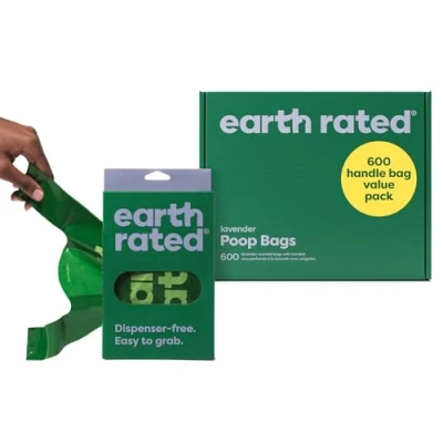 Image of Earth Rated Dog Poo Bags with Handles Value Pack, Easy Tie and Guaranteed Leakproof, Lavender, 600 Handle