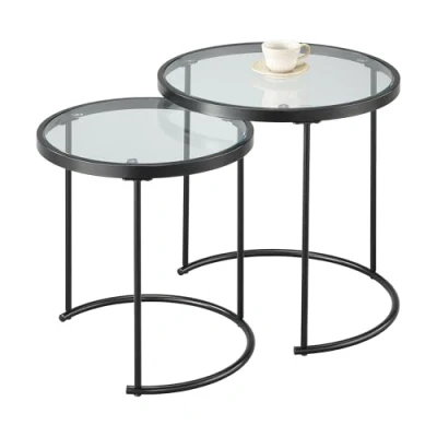 Image of ASPECT Visio Set of 2 Round Nesting Tables, Clear/Black, 50 Dia x 50(H) cm