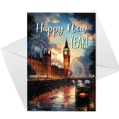 Image of RED OCEAN Happy New Year Greeting Card For Him/Her/Special Couple, Friends/Family/Colleagues/Neighbours