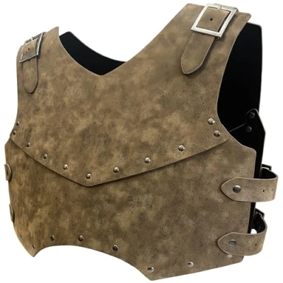 Image of HiiFeuer Medieval Faux Leather Chest Armor, Retro Mercenary Knight Archer Body Adjustable Armour for LARP Costume&amp; Ren Faire(Bronze A)