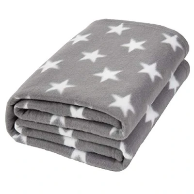 Image of Dreamscene Flannel Fleece Stars Throw Over Bed Warm Soft Blanket Plush for Baby Kids Sofa, 100% Polyester Microfiber Fleece, Silver Grey, 120 x 150cm