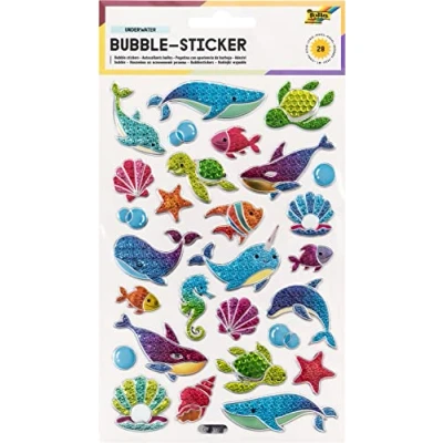 Image of folia Sticker II with Underwater Motifs, Textured Bubble Surface, Pack of 28, Ideal for Decorating Greeting Cards, Crafts and Scrapbooking, Colourful, One Size