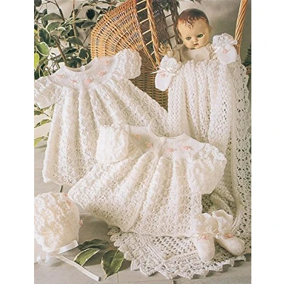Image of Stylecraft Wondersoft 3 Ply Matinee Coat, Dress, Bonnet, Bootees, Mittens &amp; Shawl Knitting Pattern 4165