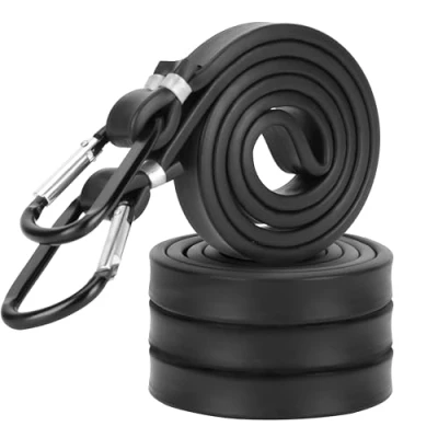 Image of Belle Vous Black Bungee Cords/Tensioning Straps with Carabiner Hooks (4 Pack) Elastic Heavy Duty Cords for Fixing Luggage, Tent, Camping &amp; Bicycles