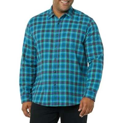 Image of Amazon Essentials Men&#039;s Long Sleeve Flannel Shirt (Available in Big &amp; Tall), Blue Burgundy Green Plaid, XS