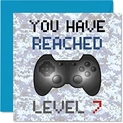 Image of 7th Gamer Birthday Card You Have Reached Level 7 Boys Cards, Kids Games Age Seven Seventh Greeting Video Game Gaming Daughter Son Nephew Grandson 145mm x