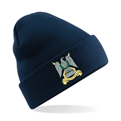 Image of Royal Scots Dragoon Guards Insignia Mens Premium Embroidered Beanie Hat, Bob Hat British Army Military (Navy)