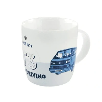 Image of BRISA VW Collection Volkswagen Large Ceramic Coffee Tea Cappuccino Mug Cup in T3 Bus Vanagon Design (Keep Driving/Blue)