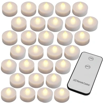 Image of Monzana® 30 Pcs LED Tea Light Candles with Batteries and Remote Control 300 Hour Electric Warm White Flickering Flame Effect 3.7cm Round Flameless Realistic Lights