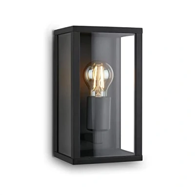 Image of BRILONR outdoor lights with glass pane, IP44 waterproof, E27 max. 12 watt, 26x14x13.5 cm, wireless wall lights, outside garden light, black