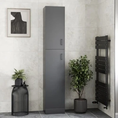 Image of Affine® Bathroom Tall Unit Cabinet Matt Black Soft Close Door Floor Standing Modern