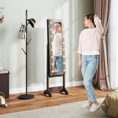 Image of Homcom Freestanding led Mirrored Jewelry Cabinet Dark Brown