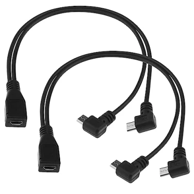 Image of 2PCS Micro USB Splitter Cable Female to Dual Male Right Angle 90 Degree Converter High Speed Charging Cord 30cm