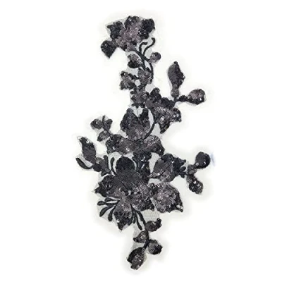 Image of SUNMOVE Embroidery Sequin Lace Applique Sewing Flower Fabric Collar Patch for Wedding Gown Dress Bridal DIY Crafts(Black)