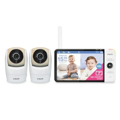 Image of VTech VM919 2HD 2 CAM Video Monitor with Battery Support 15 HR Streaming, 7&quot; 720p Display, 360 Panoramic Viewing, 110 Wide Angle View, Night Vision, Up to 1000ft Range, Secured Transmission