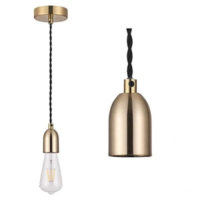 Image of Brass Ceiling Pendant Light Fitting, Twisted Braided Flex,E27 Lamp Holder Suspended Fitting Kit Ancient Brass(CMF02ABS)