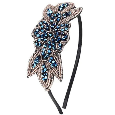 Image of BABEYOND 1920s Headpiece Vintage Headband Crystal Flapper with Great Gatsby Costume Accessories Roaring 20&#039;s (Blue)