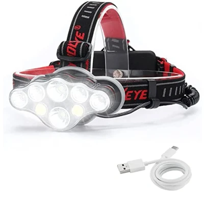 Image of Head Torch Rechargeable: 8 Lighting Modes Headlamp LED Rechargeable Super Bright 18000 Lumens Waterproof IPX5, Gifts for Men Hands Free Flashlight Mens Cycling, Hiking, Camping, Fishing