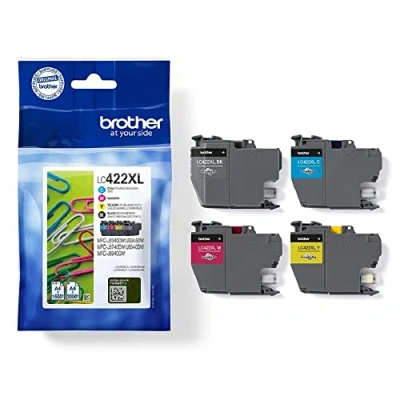 Image of BROTHER Genuine LC 422XLVAL Black/Cyan/Magenta/Yellow,Multi Pack, High Yield, Includes 4 x Inkjet Cartridges, Supplies