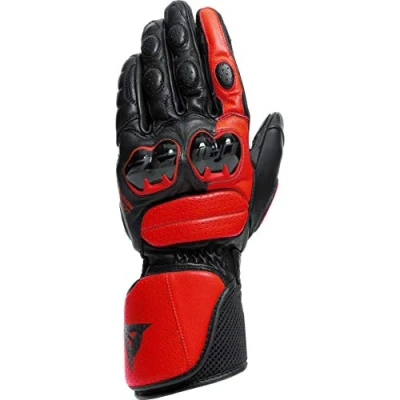 Image of Dainese Impeto Gloves, Leather Motorbike Gloves with Knuckle Protectors, Touchscreen Compatibility, Unisex Motorcycle for Men or Women, Black/Lava Red, L