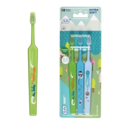 Image of TePe Mini Toothbrush, Extra Soft, 3pcs, Kids Soft bristles for Gentle Cleaning, from First Tooth Until 3 yrs