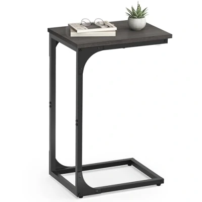 Image of VASAGLE Set of 2 C Shaped Side Table, Bedside Sofa Coffee with Metal Frame, Industrial, for Living Room, Bedroom, Grey Oak and Ink Black LET354B42