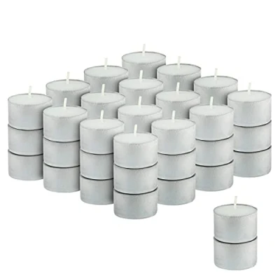 Image of 50/100 Unscented Tea Lights Wax Candles Night White 8 Hour Burn Outdoor Indoor (50)