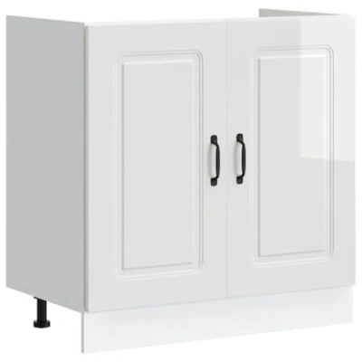 Image of vidaXL Kalmar Sink Base Cabinet High Gloss White Engineered Wood 80x46x81.5 cm Adjustable Feet Kitchen Storage