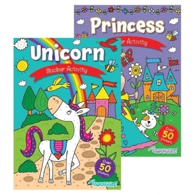 Image of Squiggle A4 Unicorn &amp; Princess Sticker Activity Colouring Books Set of 2