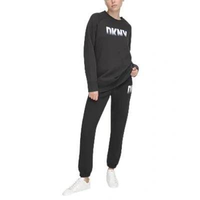 Image of DKNY Women&#039;s Fade Away Logo Longline Sweatshirt, Black, XS