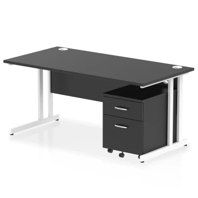 Image of Impulse 1600x800 Desk Black/White Cantilever Leg 2 Drawer Mobile Ped