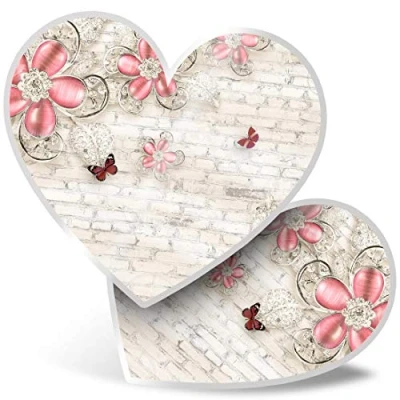 Image of 2 x Heart Stickers 7.5 cm Butterfly Rose Vintage Pattern Art Laptop Tablet Luggage Scrapbook #16311
