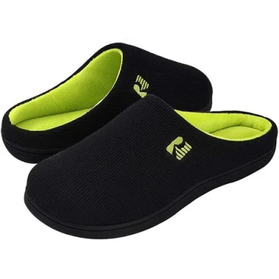 Image of RockDove Men&#039;s Original Two Tone Memory Foam Slipper, Size 10/11 UK Men, Black and Lime