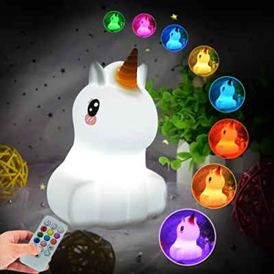 Image of Glinrui Night Light Unicorn Nursery Lamp Silicone Decorative Lamps Room Decor Eye Caring/Adjustable Brightness &amp; Color/Time Setting/Children&#039;s Gift/Birthday Presents Medium