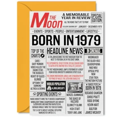 Image of 45th Birthday Cards for Women Men Born In 1979 Newspaper Happy 45 Card Dad Mum Aunt Uncle Vintage Retro Back 1979, 5x7 Inch Forty Five Fifth Bday Greeting