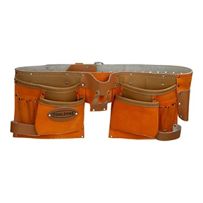 Image of Suede and Leather Double Tool Roll 10 Pouch Holder Adjustable Belt Buckle