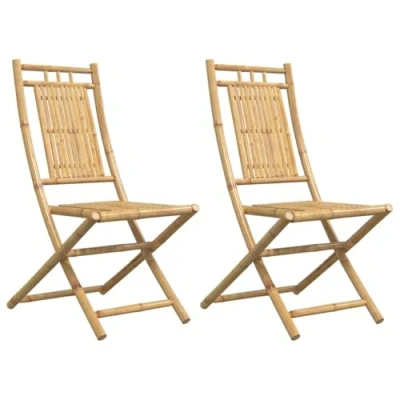 Image of vidaXL Folding Bamboo Garden Chairs Outdoor Patio &amp; Deck Seating with Backrest, Foldable Durable, Brown, Set of 2 46x66x99 cm
