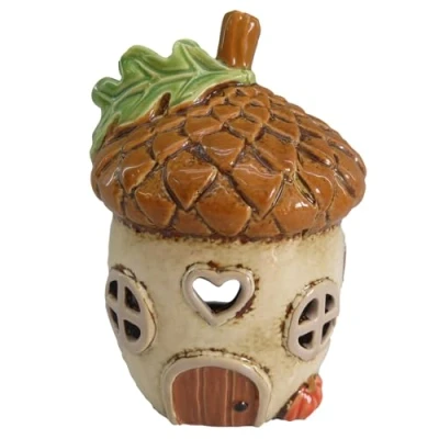 Image of Shudehill Giftware Village Pottery Ceramic Tealight Holder Autumn Collection Houses Pumpkin or Acorn Designs (Acorn)