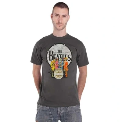 Image of The Beatles T Shirt SGT Pepper and DrumBand Logo Official Mens Charcoal Grey X Large