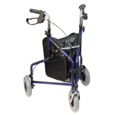 Image of Aidapt Blue Folding Light Weight 3 Wheeled Tri Walker Rollator Mobility Aid with Carry Bag and Lockable Brakes for Indoor Outdoor use