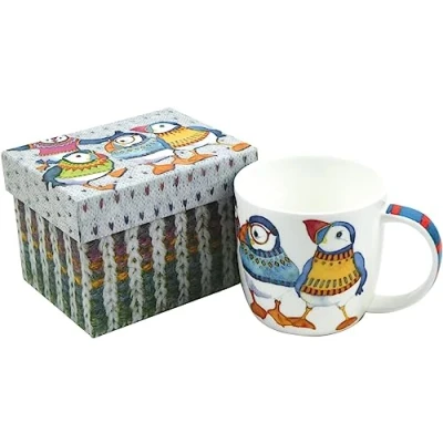 Image of Emma Ball Woolly Puffins Boxed Bone China Mug 350ml